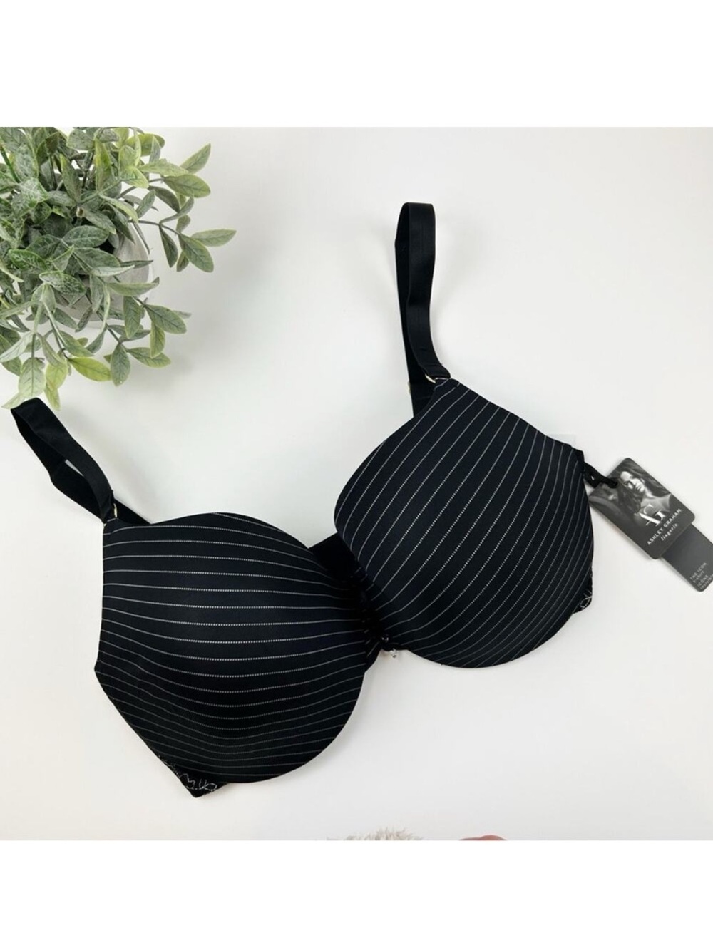 Ashley Graham Icon Contour Bra Size 40C Black and White Pinstripe